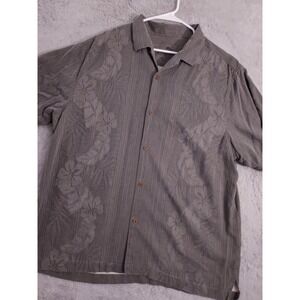 Tommy Bahama Shirt Mens 2XL XXL Hawaiian Floral Print Camp 100% Silk Gray Beach